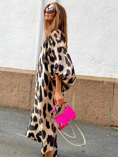 Victoria | Bold Leopard Print Midi Dress