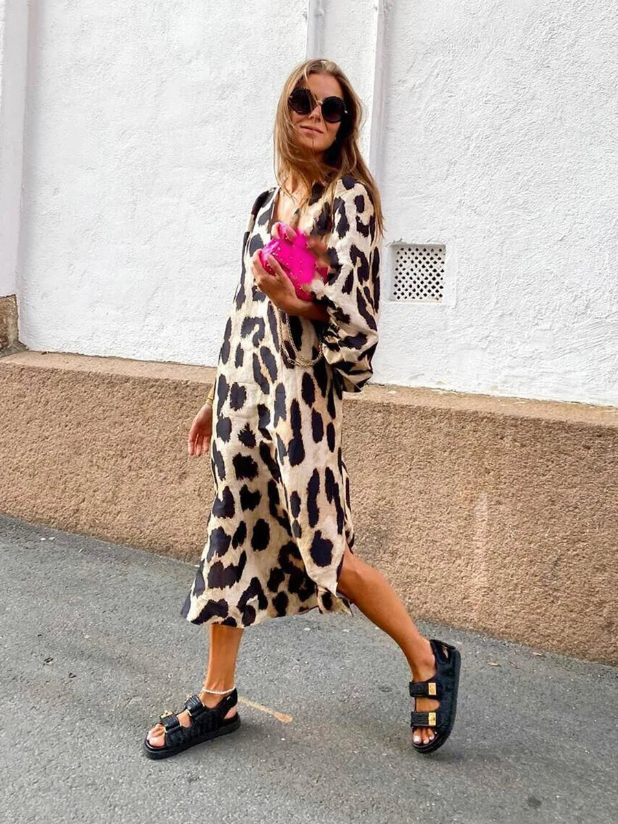 Victoria | Bold Leopard Print Midi Dress