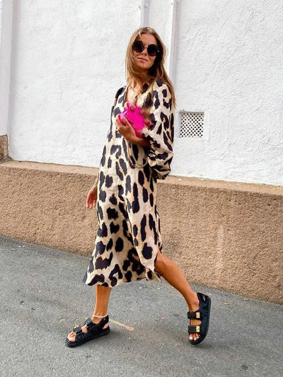 Victoria | Bold Leopard Print Midi Dress