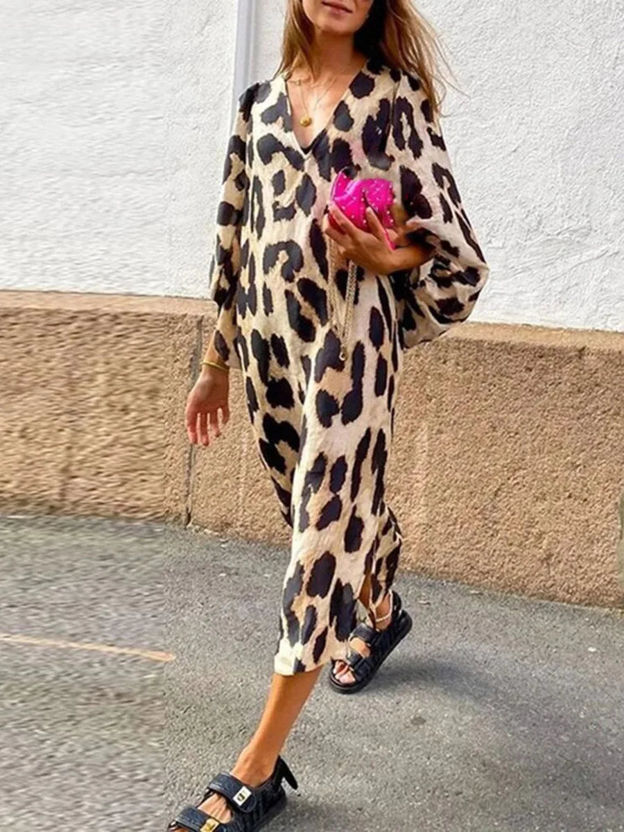 Victoria | Bold Leopard Print Midi Dress